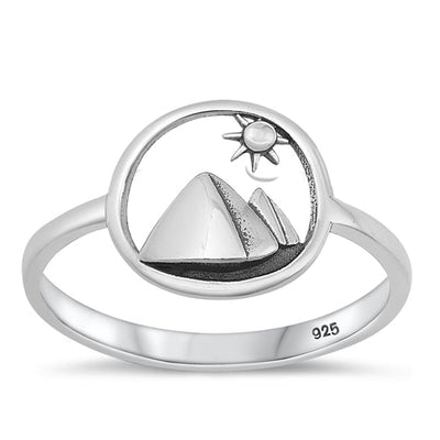 Sterling Silver Oxidized Mountain and Sun Ring