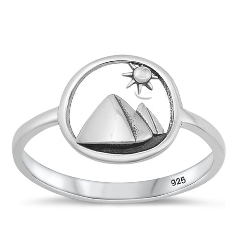 Sterling Silver Oxidized Mountain and Sun Ring
