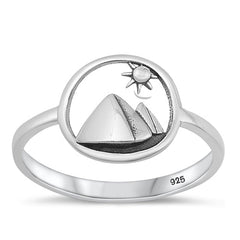 Sterling Silver Oxidized Mountain and Sun Ring