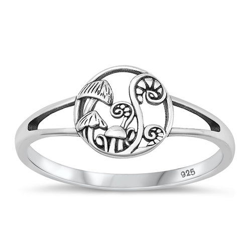 Sterling Silver Oxidized 10mm Mushrooms Ring
