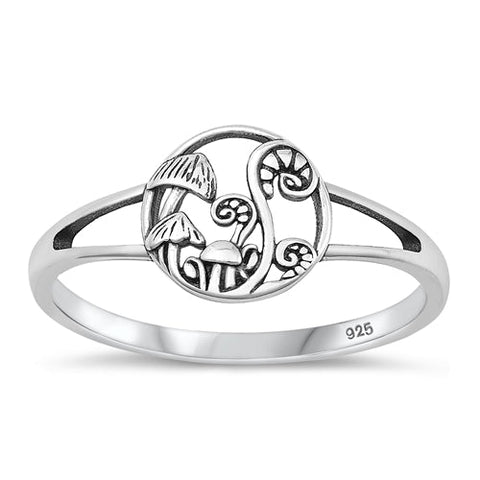 Sterling Silver Oxidized 10mm Mushrooms Ring