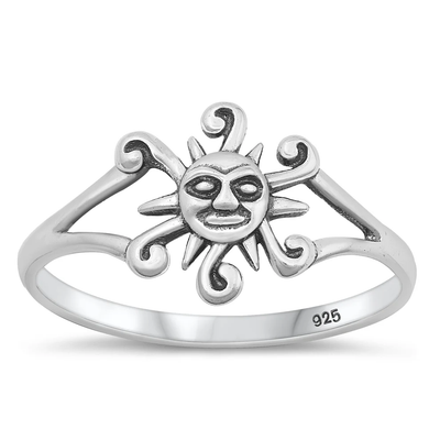 Sterling Silver Oxidized 11.3mm Sun Ring