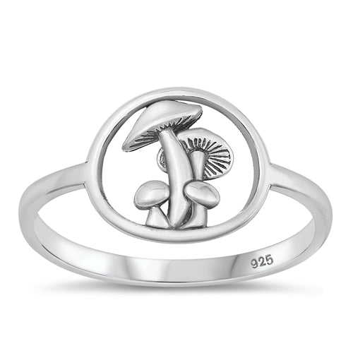 Sterling Silver Oxidized Mushrooms Ring-11.4mm