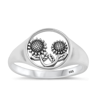 Sterling Silver Oxidized Sunflowers Ring