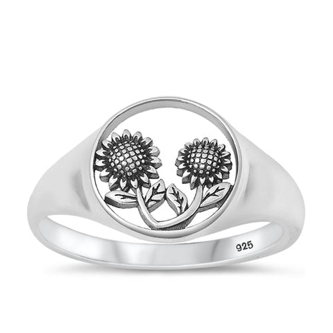 Sterling Silver Oxidized Sunflowers Ring