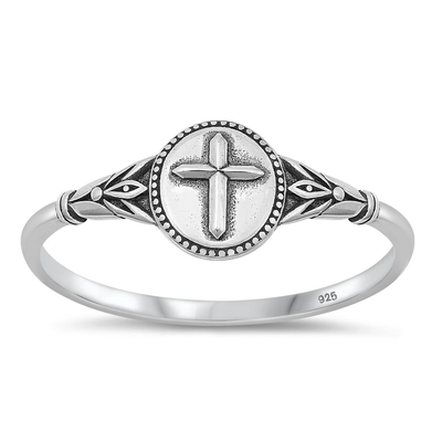 Sterling Silver Oxidized Cross Ring