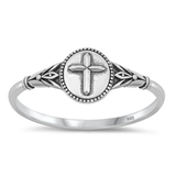 Sterling Silver Oxidized Cross Ring