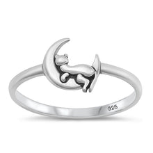 Load image into Gallery viewer, Sterling Silver Oxidized Cat and Moon Ring