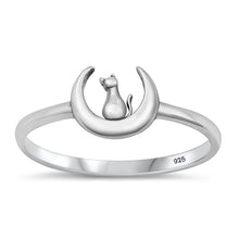 Load image into Gallery viewer, Sterling Silver Oxidized Cat on Moon Ring