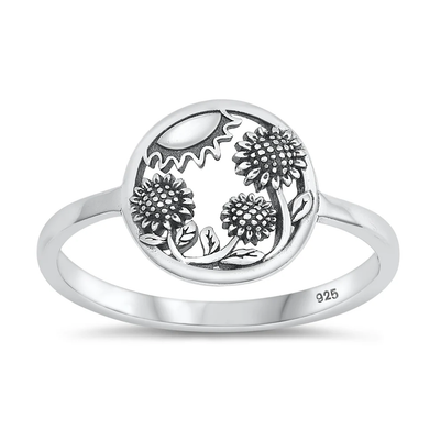 Sterling Silver Oxidized Sunflower Ring