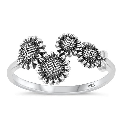 Sterling Silver Oxidized Sunflowers Ring-11.6mm