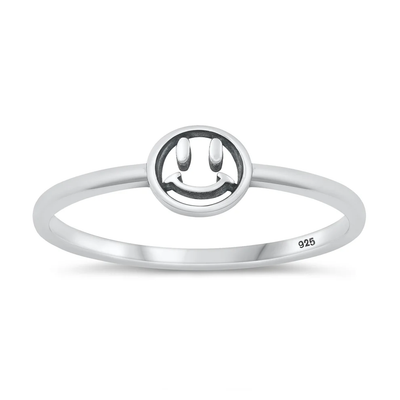 Sterling Silver Oxidized Happy Face Ring