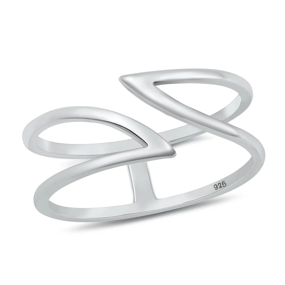 Sterling Silver Oxidized Double V Ring