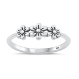 Sterling Silver Oxidized Three Flowers Ring