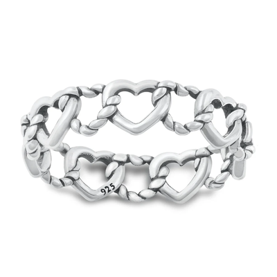 Sterling Silver Oxidized Hearts Ring