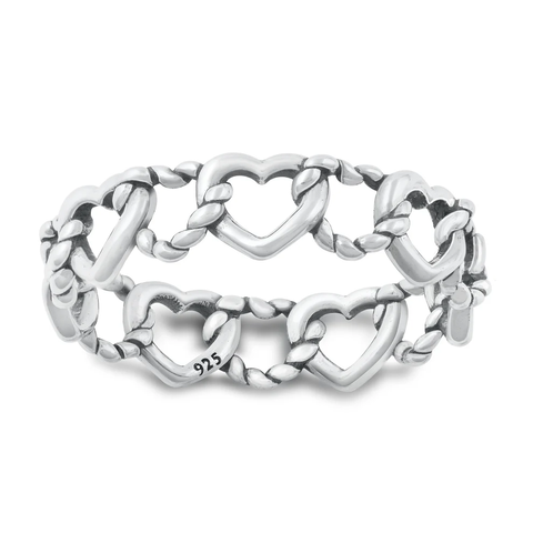 Sterling Silver Oxidized Hearts Ring