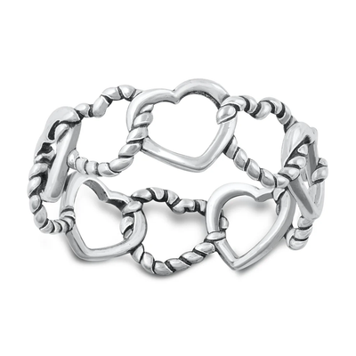Sterling Silver Oxidized 7.7mm Hearts Ring