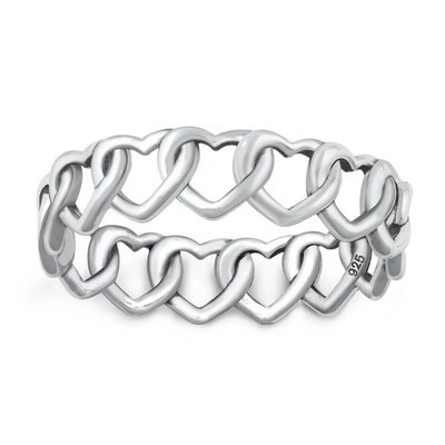 Sterling Silver Oxidized 7.4mm Hearts Ring