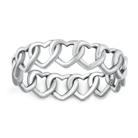 Sterling Silver Oxidized 7.4mm Hearts Ring