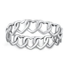 Sterling Silver Oxidized 7.4mm Hearts Ring