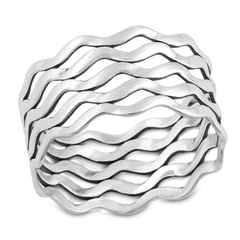 Sterling Silver Oxidized 12.2mm Waves Ring