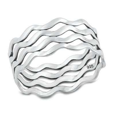 Sterling Silver Oxidized Waves Lines Ring
