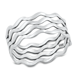 Sterling Silver Oxidized Waves Lines Ring