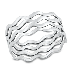 Sterling Silver Oxidized Waves Lines Ring