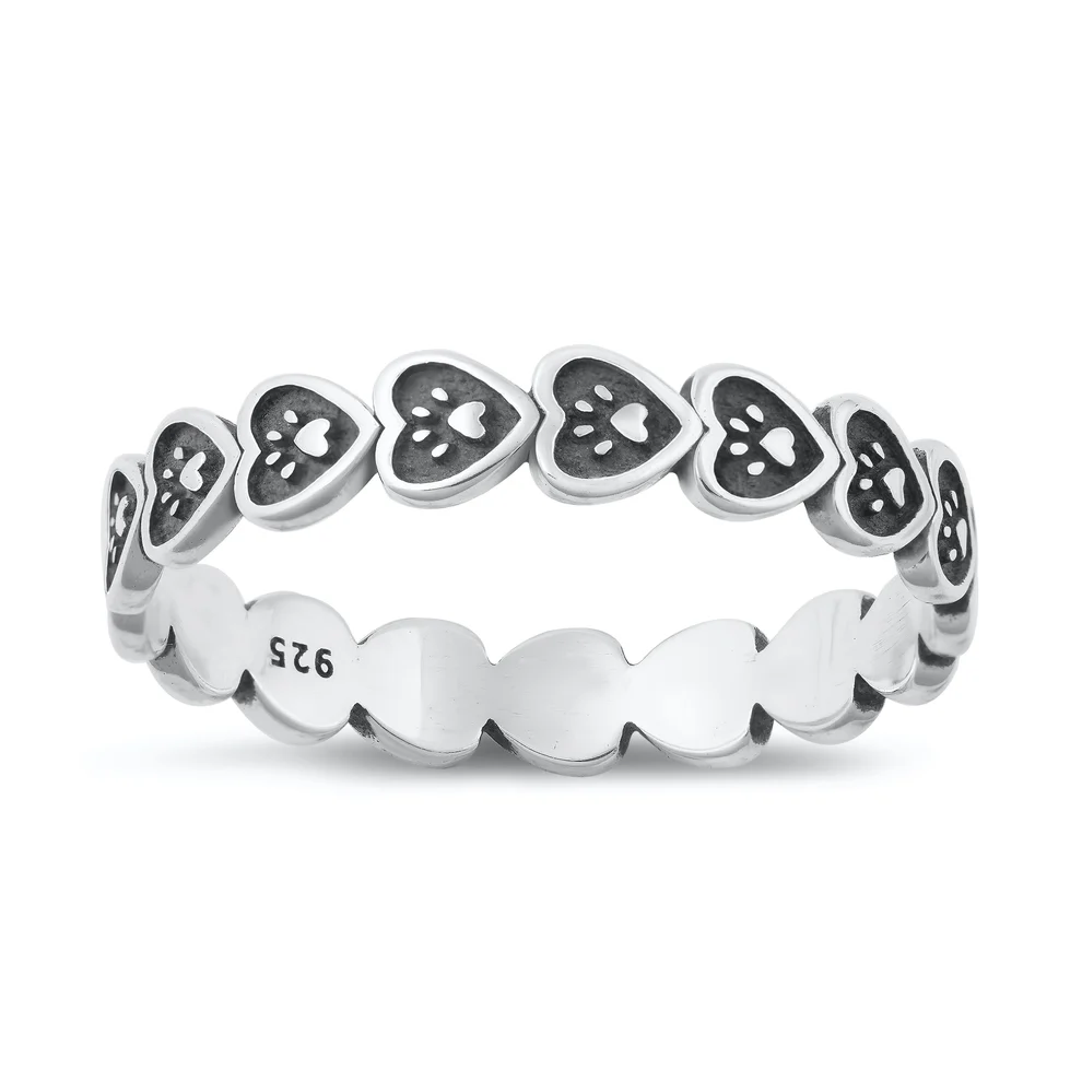 Sterling Silver Oxidized Hearts And Paws Ring