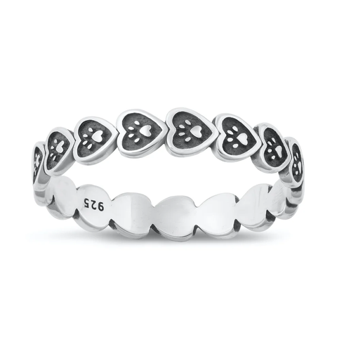 Sterling Silver Oxidized Hearts And Paws Ring