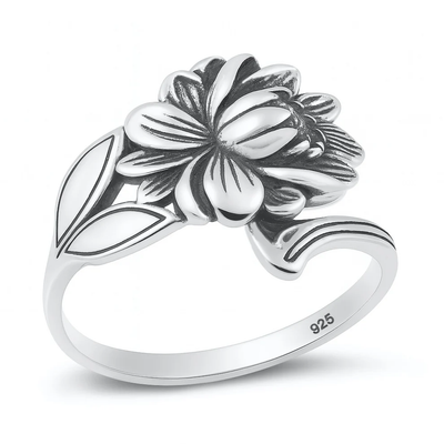 Sterling Silver Oxidized And Polished Flower Ring