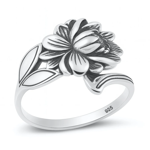 Sterling Silver Oxidized And Polished Flower Ring