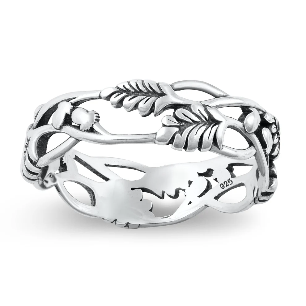 Sterling Silver Oxidized Floral Vines Ring
