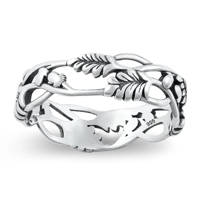Sterling Silver Oxidized Floral Vines Ring
