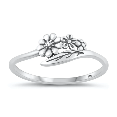 Sterling Silver Oxidized Flowers Ring