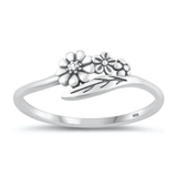 Sterling Silver Oxidized Flowers Ring