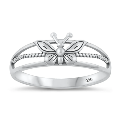 Sterling Silver Oxidized 7.4mm Butterfly Ring