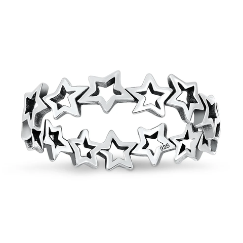 Sterling Silver Oxidized Stars Ring