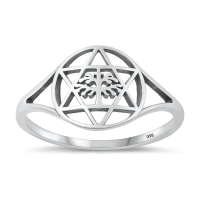 Sterling Silver Oxidized Star Of David And Tree Ring