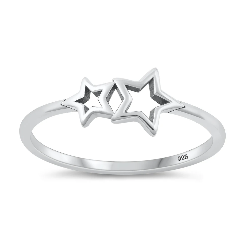 Sterling Silver Oxidized Stars Ring