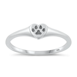 Sterling Silver Oxidized Paw Print And Heart Ring