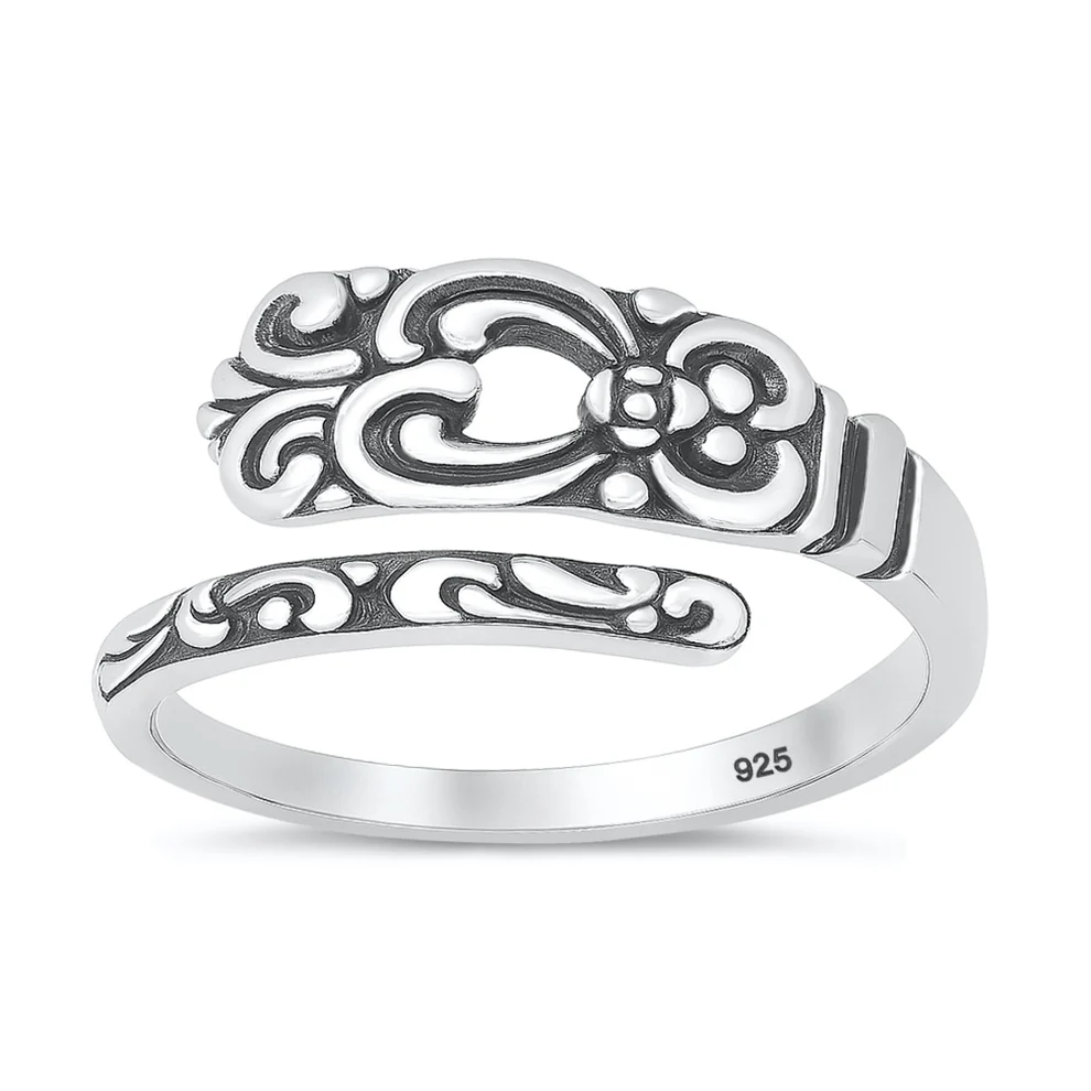 Sterling Silver Oxidized And Polished Baroque Silver Spoon Ring