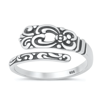 Sterling Silver Oxidized And Polished Baroque Silver Spoon Ring