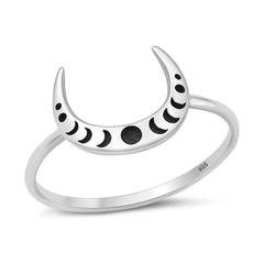 Sterling Silver Oxidized And Polished Crescent Moon Phases Ring
