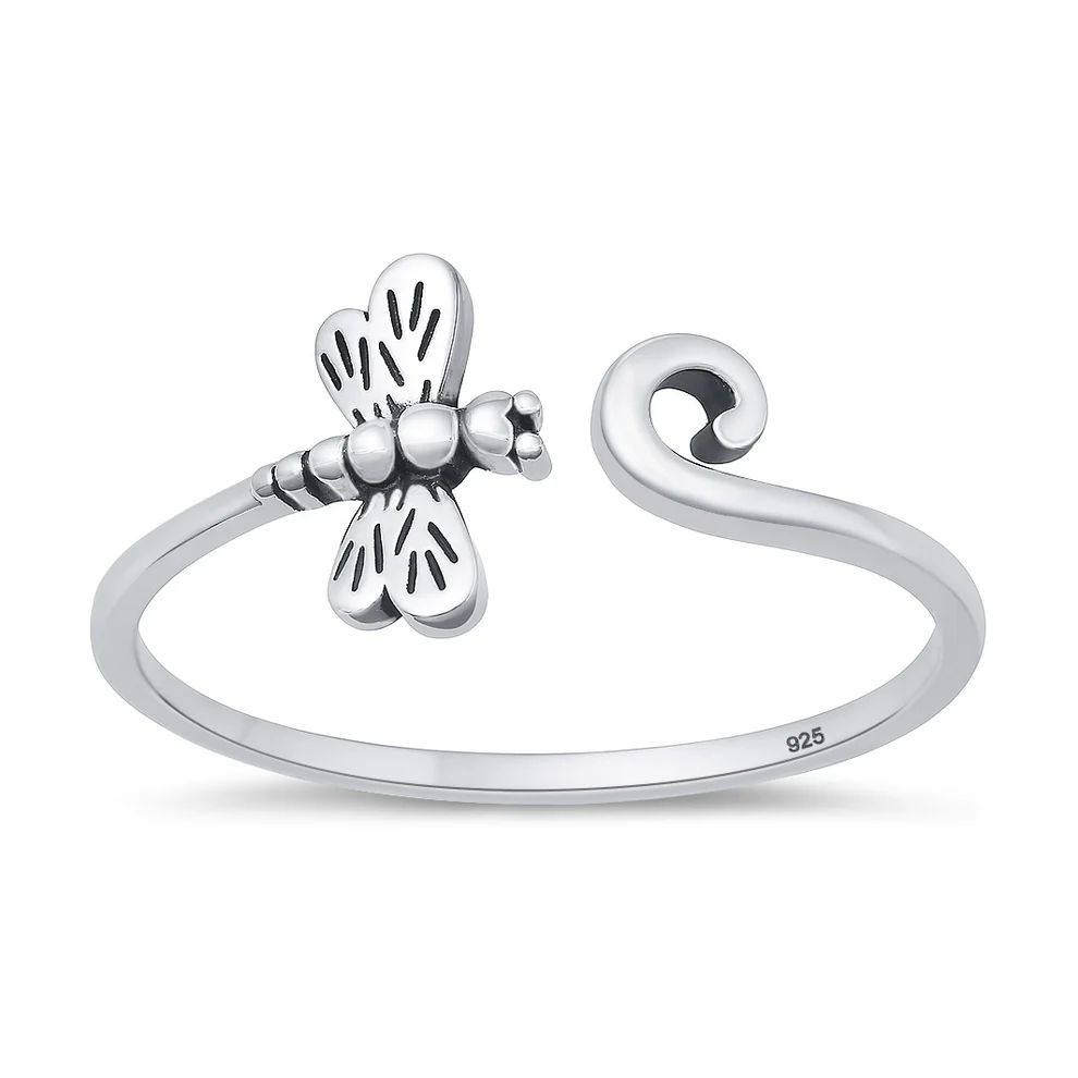 Sterling Silver Oxidized And Polished Dragonfly Ring