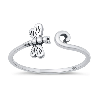 Sterling Silver Oxidized And Polished Dragonfly Ring