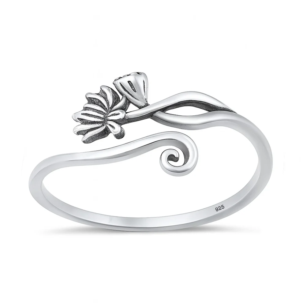 Sterling Silver Oxidized And Polished Flowers Ring