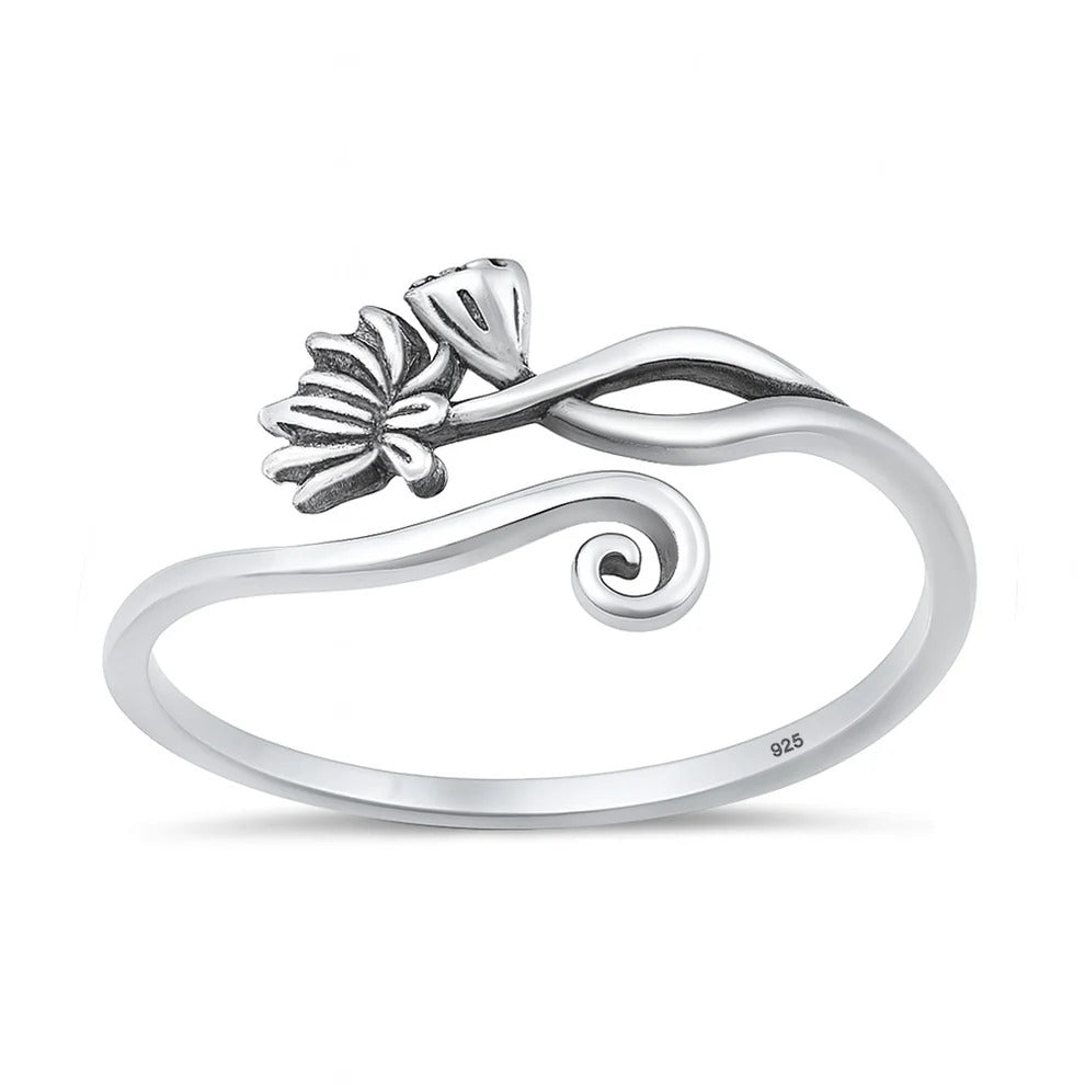 Sterling Silver Oxidized And Polished 10mm Flowers Ring