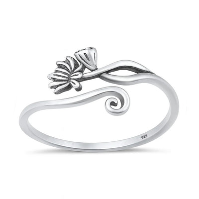Sterling Silver Oxidized And Polished 10mm Flowers Ring