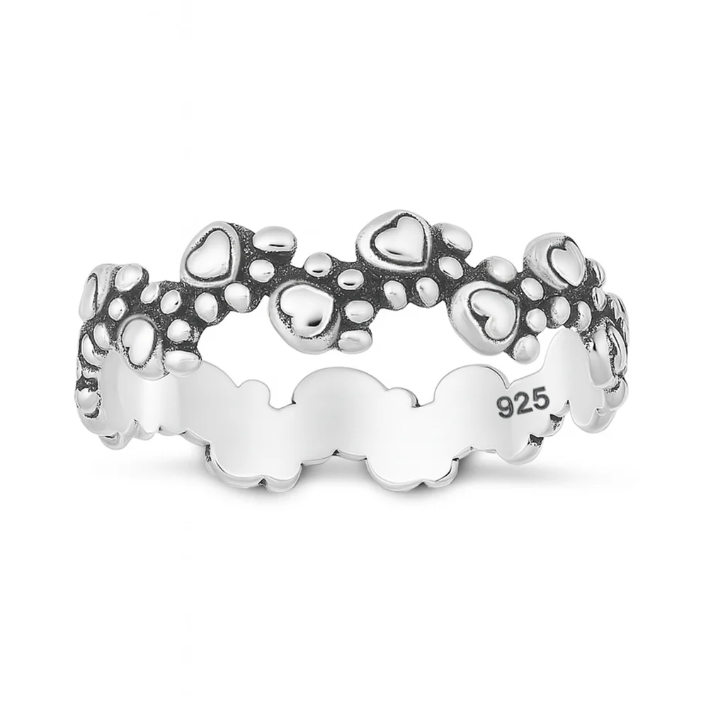 Sterling Silver Oxidized And Polished Paw Prints Ring